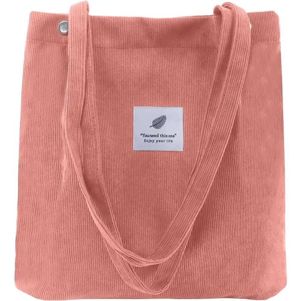 Women Hot Pink Imported Corduroy Small Canvas Shoulder Handy Tote Bag